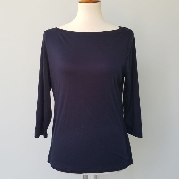 Talbots Navy Career Top Boat Neck Soft Cotton L - Picture 1 of 6